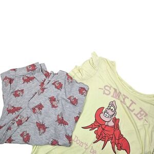 Disney Little Mermaid Sebastian Pajamas Womens L Yellow Gray Sleepwear *Flawed*‎